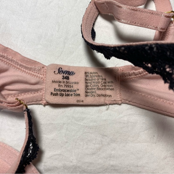 Soma Embraceable Push Up Lace Trim Pastel Pink with Black 34B Great Used Cond. - Picture 7 of 10